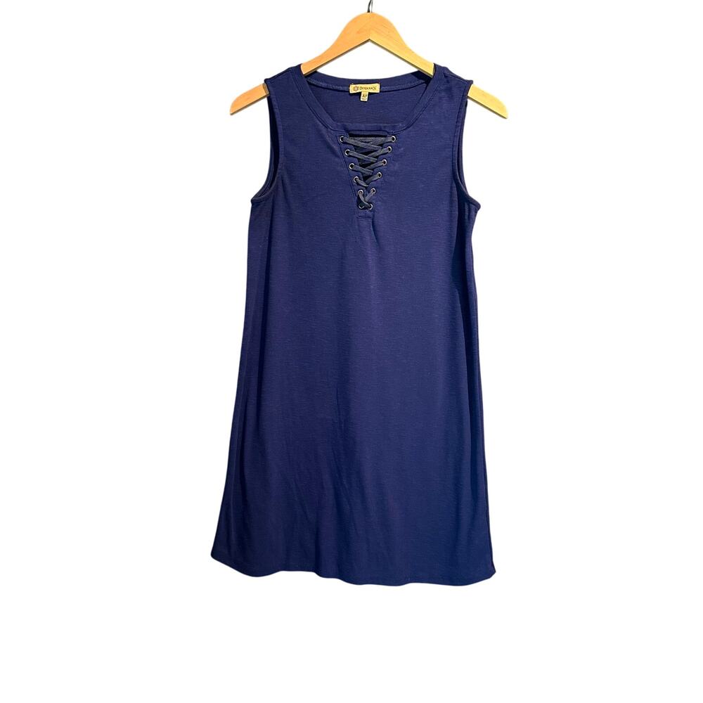 Democracy size XS tank dress Royal Blue Knit Laceup front Short Dress Coastal